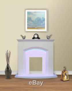 White Flat Wall 2KW Electric Fire Surround Set Complete Fireplace with LED Light