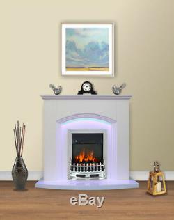 White Flat Wall 2KW Electric Fire Surround Set Complete Fireplace with LED Light