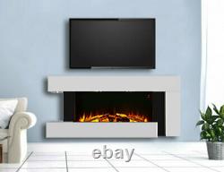 White Gloss Wall Mounted Fireplace Suite Electric Fire Home Decor Flicker Flame