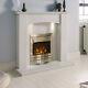 White Marble Curved Surround Silver Electric Fire Fireplace Suite Downlights