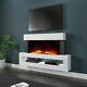 White Wall Mount 2kw Electric Fireplace Suite Led Media Shelf Remote Control