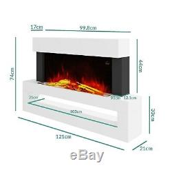 White Wall Mount 2kW Electric Fireplace Suite LED Media Shelf Remote Control
