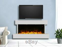 White Wall Mount Fireplace Suite Electric Pebble Fire Home Decor Flicker Flames