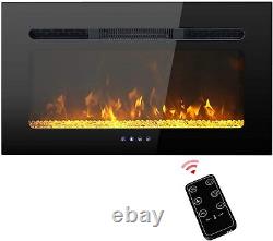 Wide 30 LED Electric Fireplace 3 Flames Inset Fire Heater Wall Mounted/Insert