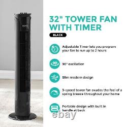32 Ventilateur à colonne oscillant 45W Slim Cooling 3 vitesses sur pied avec minuterie à 90 degrés