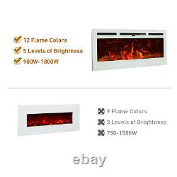50'' Electric Wall Mounted Fireplace Led Réglable Heater 12 Flame Log Withremote