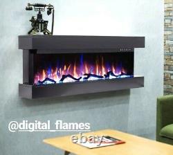50 Pouces Led Digital Flames White Mantel 3 Sided Glass Wall Mounted Electric Fire