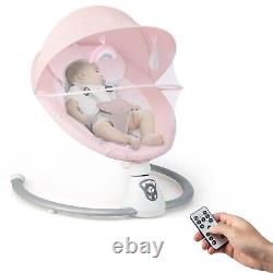 Chaise berçante électrique pour bébé avec balançoire, télécommande et lit à bascule avec moustiquaires.