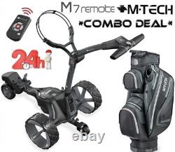 Chariot de golf électrique à télécommande Motocaddy M7 avec sac de chariot M Tech en combo package