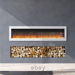 Cheminée électrique blanche sur pied, murale, encastrée, télécommande, flammes