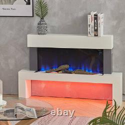 Free Standing Electric Fireplace Led Flame Glass Heater Fire Suite Withremote Wifi