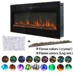 Insertion/montage Mural 40 Pouces De Cheminée Électrique Led Flame Fire Heater Crystals/log