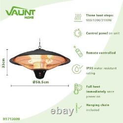 Lanterne chauffante électrique suspendue noire Vaunt avec télécommande pour patio 900w 1200w 2000w