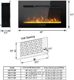 Large 30 Led Cheminée Électrique 3 Flammes Inset Chauffage Mural Monté / Insert