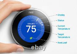 Nest Learning Thermostat 3ème Génération Stainless Smart Home T3007es Silver Nouveau