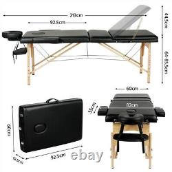 Table De Massage Noir Portable Beauty Bed Salon Couch Bed Pieds En Bois 3 Sections