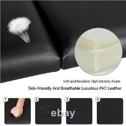 Table De Massage Noir Portable Beauty Bed Salon Couch Bed Pieds En Bois 3 Sections