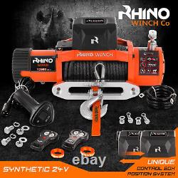 Treuil Rhino électrique 24v 13500lbs avec corde synthétique en Dyneema et télécommande pour guide-câble.