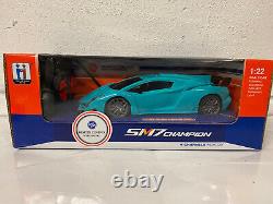 Voiture Lamborghini télécommandée à radio avec lumières LED 1/22 rechargeable en boîte bleue