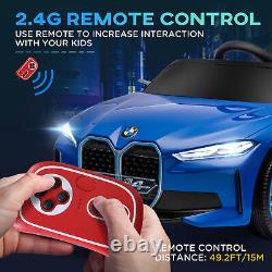 Voiture électrique pour enfants HOMCOM BMW i4 sous licence 12V avec télécommande bleue