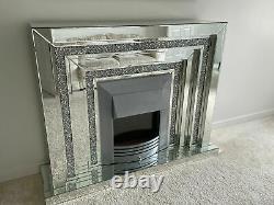 Wfs Homeware 2 Tier Diamond Crushed Mirrored Electric Fireplace 140cm- Endommagé