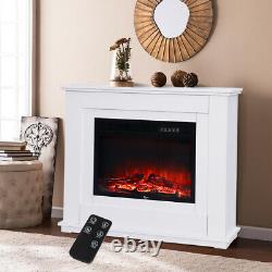 White Electric Fire Fireplace Set Floor Free Standing Surround Led Light 30 Pouces