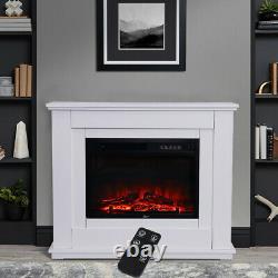 White Electric Fire Fireplace Set Floor Free Standing Surround Led Light 30 Pouces