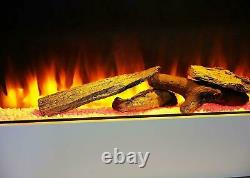 White Gloss Wall Fireplace Suite Électrique Fire Decor Flicker Flame