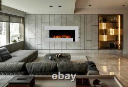 White Wall Mounted Fireplace Suite Electric Fire Home Décor Flicker Flame Logs